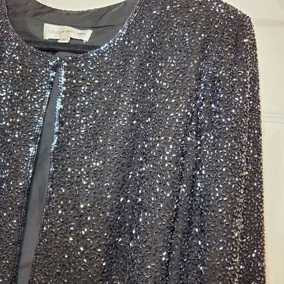 Vintage Cecily Brown Beaded Navy Blue Silk Jacket Sz XL - Picture 4 of 14